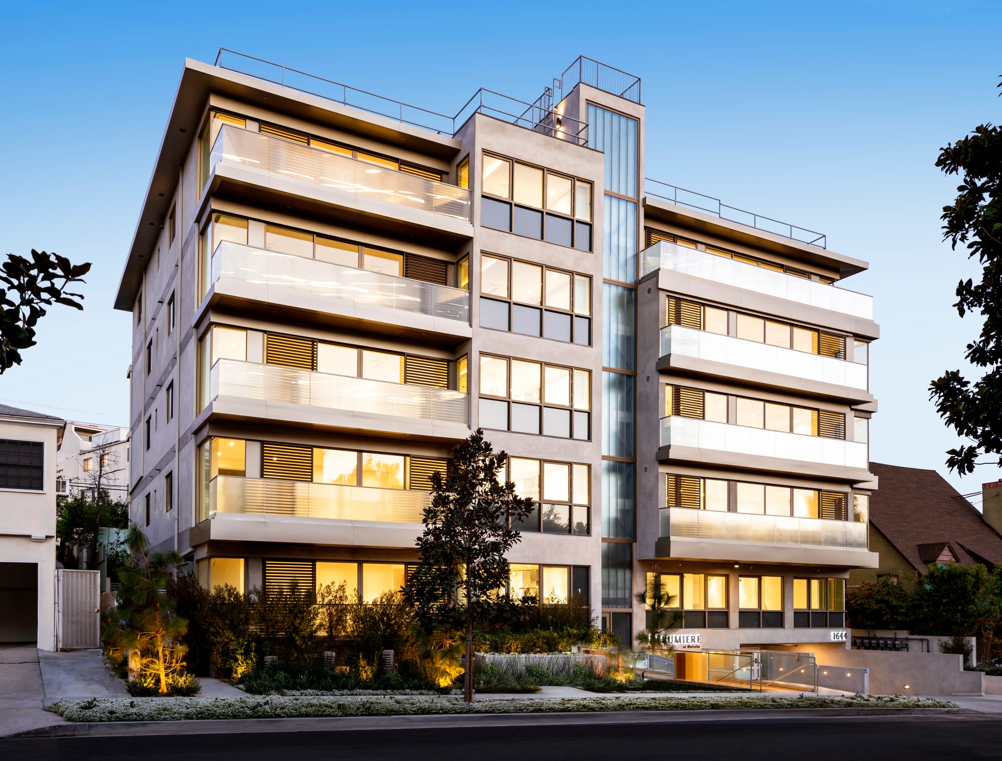 Lumiere at Malcolm at twilight, home to Residence 310, in Westwood