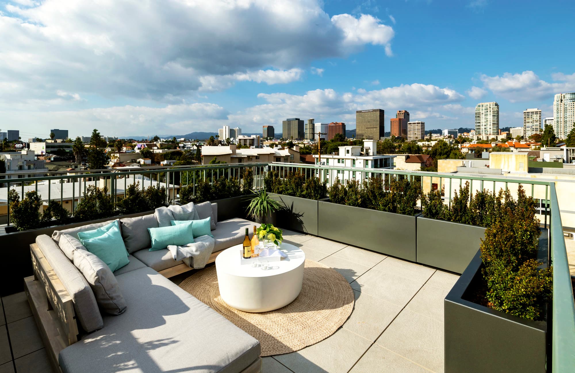 View of Westwood and the Los Angeles skyline from the Lumiere at Malcolm rooftop